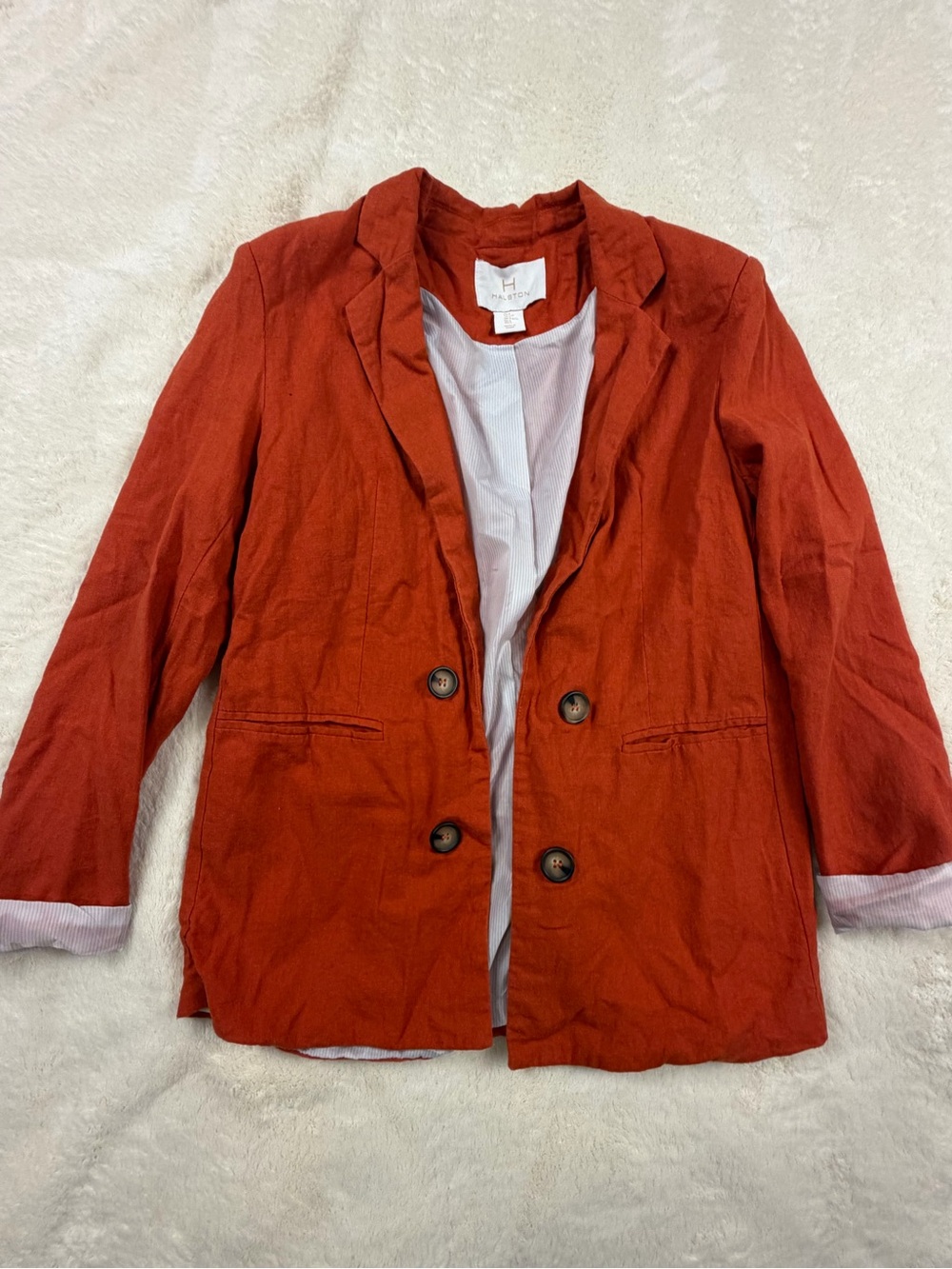 H by Halston Rust Orange Two-Button Blazer Linen S